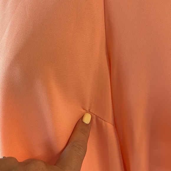 Hello Miss peach shift mini Dress Bishop 3/4 Sleeves long back zipper V back L - Picture 6 of 14